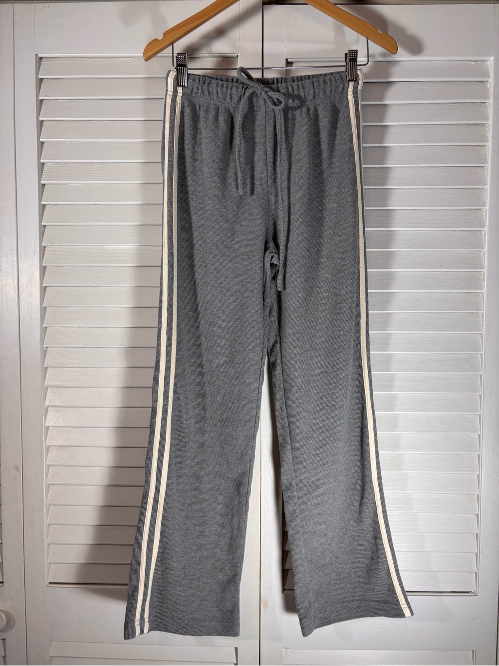 All Row Enzo Waffle Knit Track Pants Gray XS Wide Leg